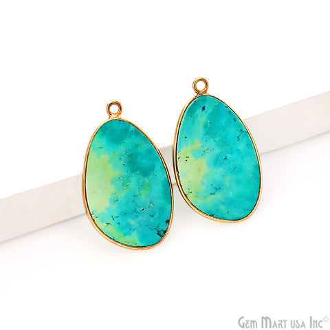 Turquoise Free Form Gold Plated Bezel Smooth Slab Slice Thick Gemstone Connector 30x18mm 1 Pair