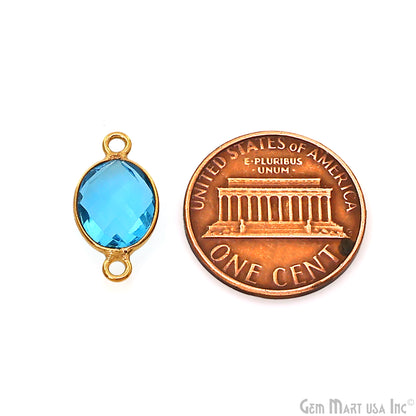 Blue Topaz Bezel Connector Oval Shape 24K Gold Plated Double Bail Connector