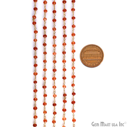 Carnelian 4mm Round Faceted Beads Gold Wire Wrapped Rosary