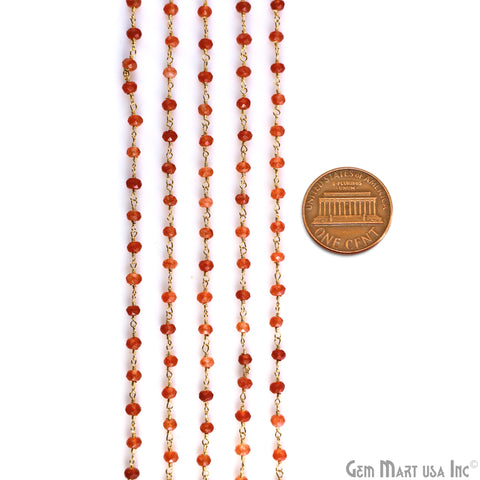 Carnelian 4mm Round Faceted Beads Gold Wire Wrapped Rosary
