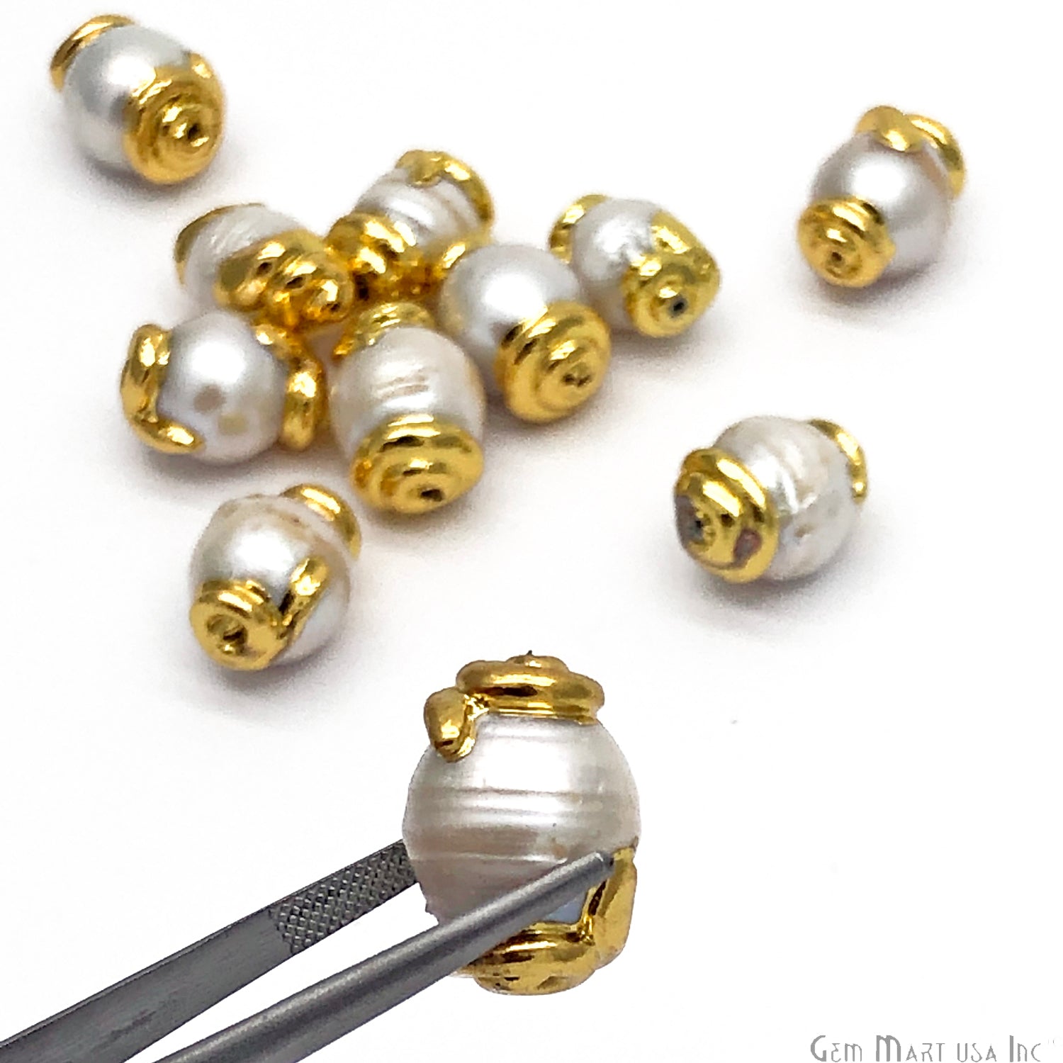 Natural Freshwater Pearl Gemstone Gold Edge Ball Drilled Beads - GemMartUSA