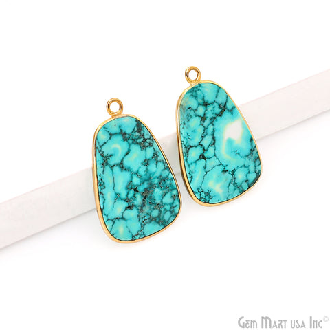 Turquoise Free Form Gold Plated Bezel Smooth Slab Slice Thick Gemstone Connector 27x16mm 1 Pair