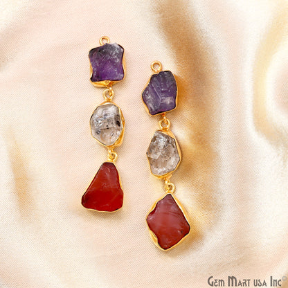 Rough Gemstone Bezel Setting 57x11mm Gold Plated Long Dangle Earring Pair Connectors