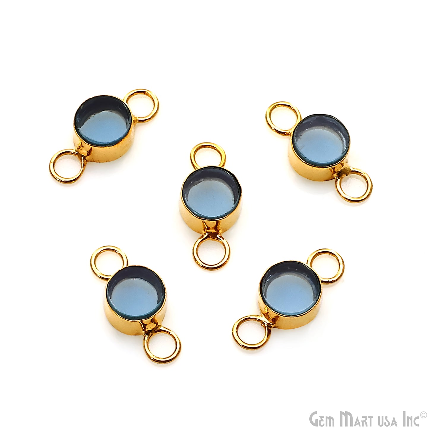 Round Shape 7mm Gemstone Double Big Bail Gold Connector