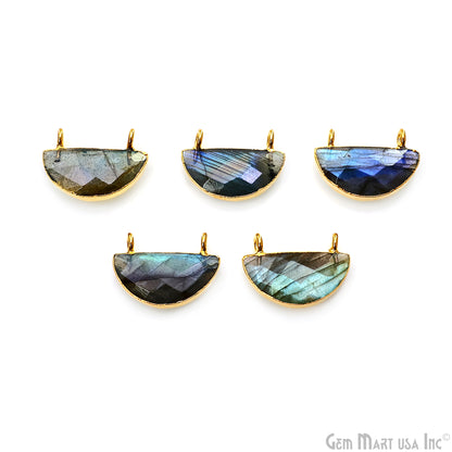 Labradorite 18x12mm Semi Round Shape Cat Bail Gold Plated Gemstone Connector Charm