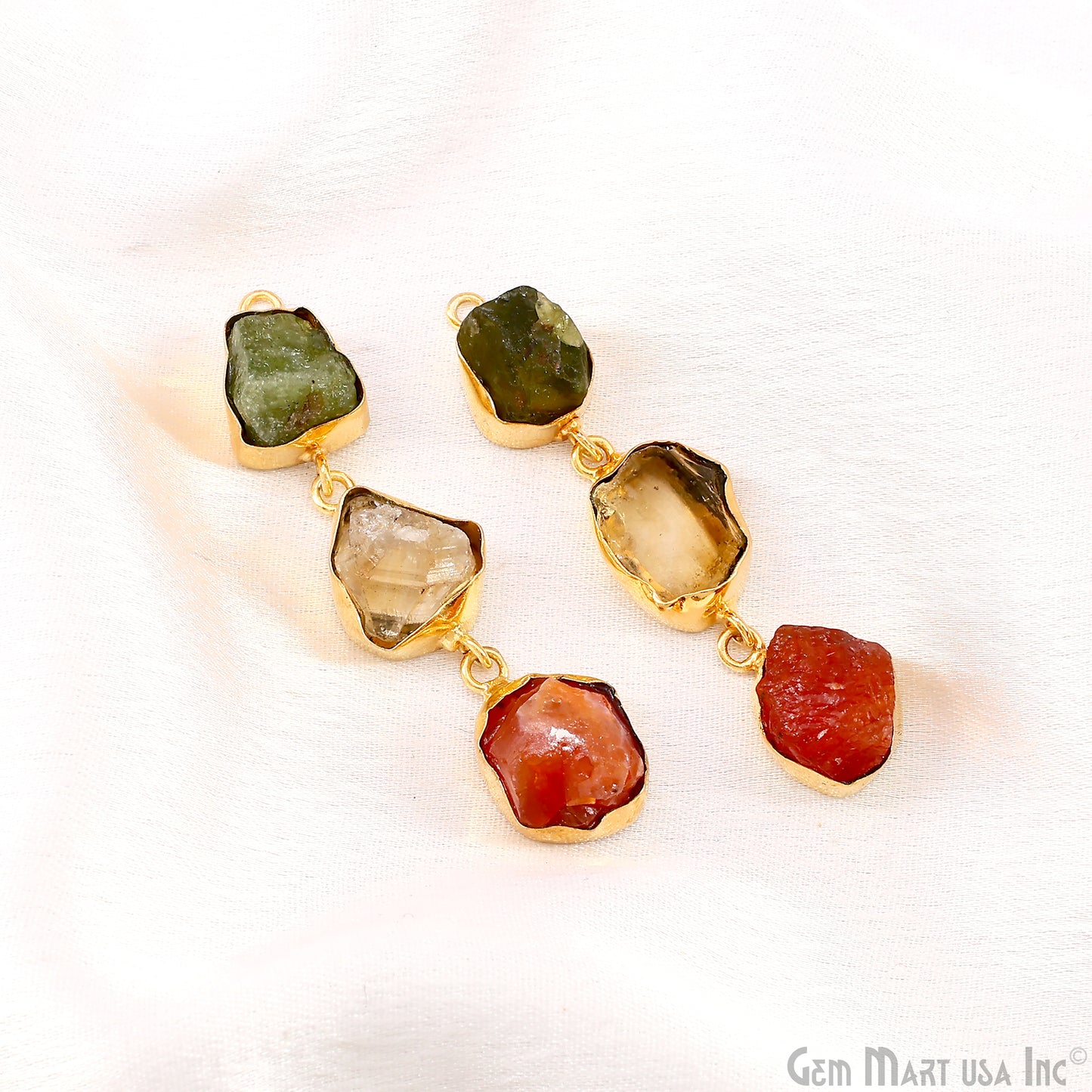 Rough Gemstone Bezel Setting 52x10mm Gold Plated Long Dangle Earring Pair Connectors