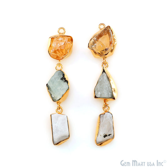 Rough Gemstone Bezel Setting 57x9mm Gold Plated Long Dangle Earring Pair Connectors