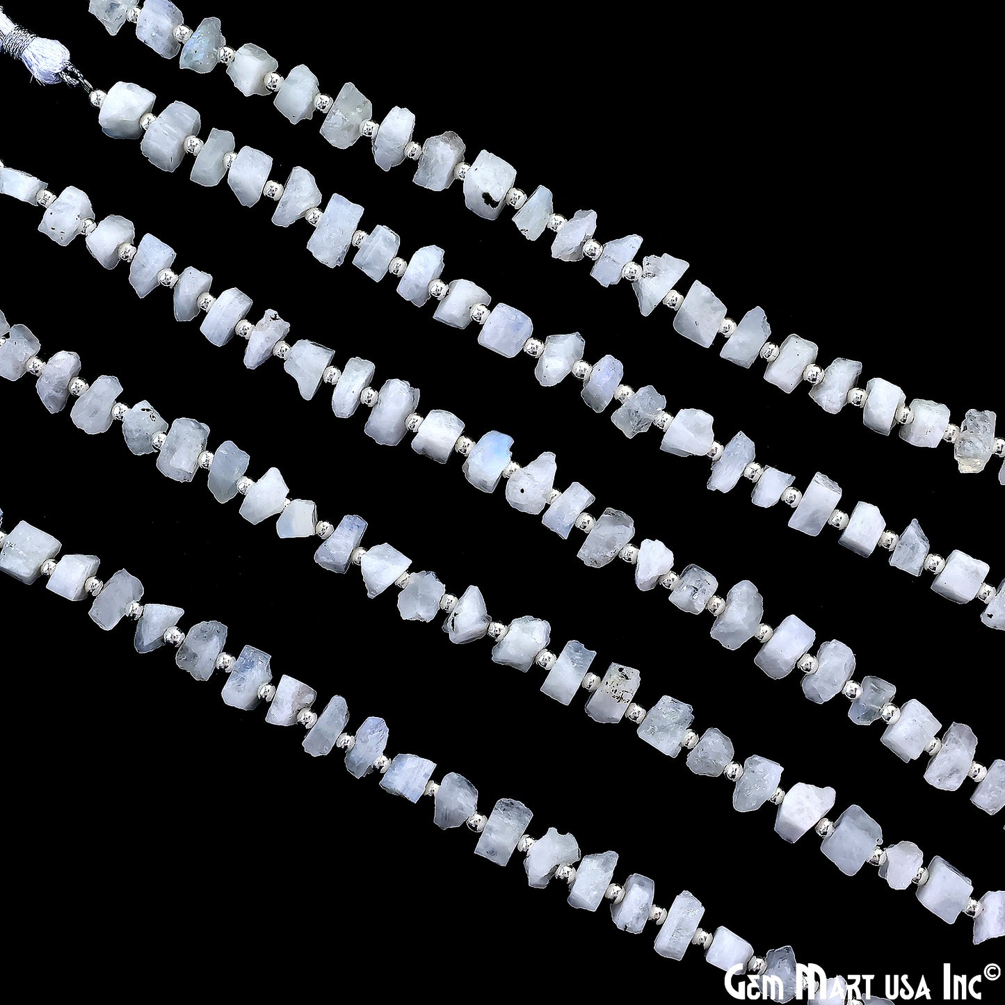 Rainbow Moonstone Rough Beads, 9 Inch Gemstone Strands, Drilled Strung Briolette Beads, Free Form, 8x6mm