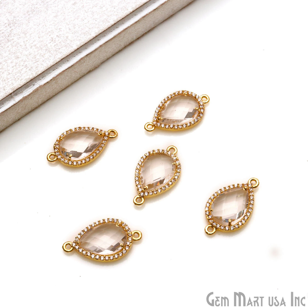 Pear 10x12mm Gold Prong Setting Cubic Zircon Pave Connector (Pick Stone)