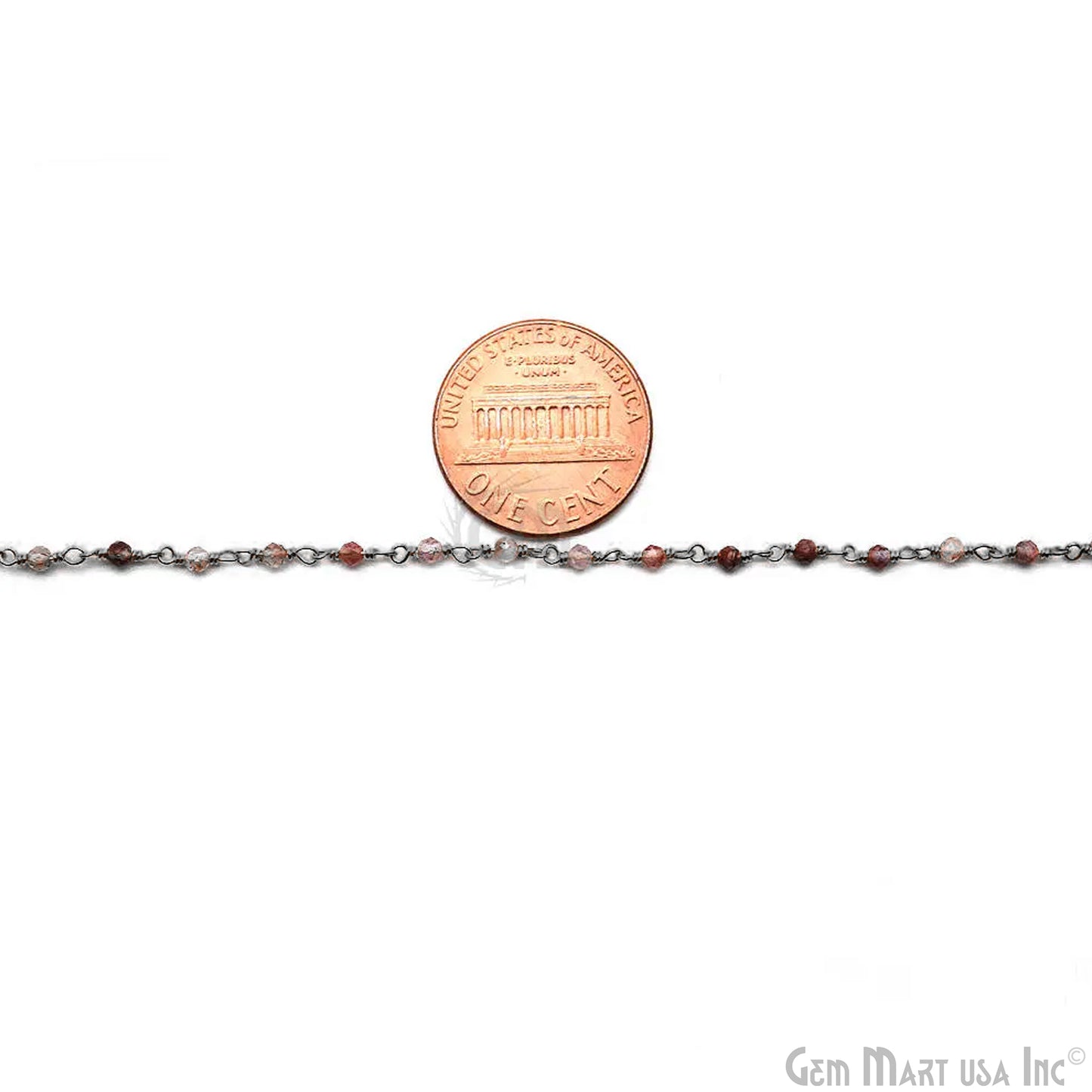 Shaded Strawberry Quartz Black Plated Wire Wrapped Gemstone Beads Rosary Chain