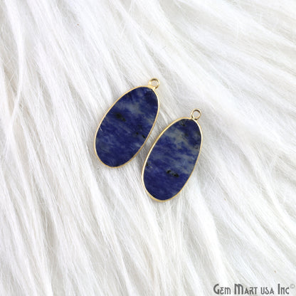 Sodalite Free Form Gold Plated Single Bail Bezel Smooth Slab Slice Thick Gemstone Connector 30x16mm 1 Pair