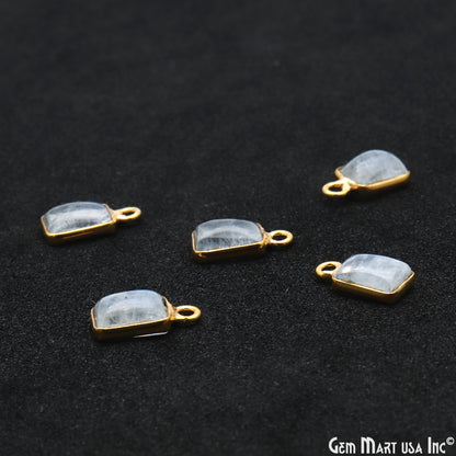 Rainbow Moonstone Rectangle 5x7mm Single Bail Gold Bezel Gemstone Connector