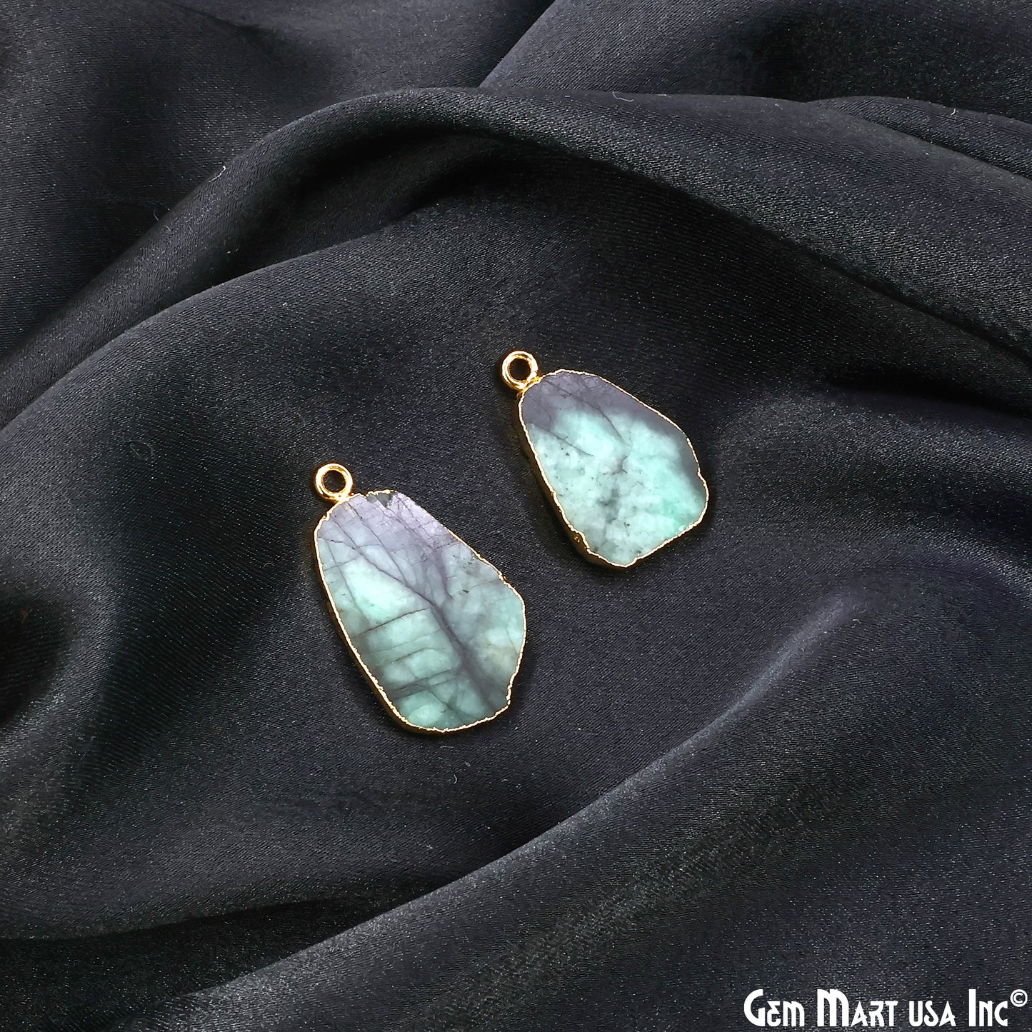 Emerald Free Form 28x15mm Electroplated Gemstone Single Bail Connector