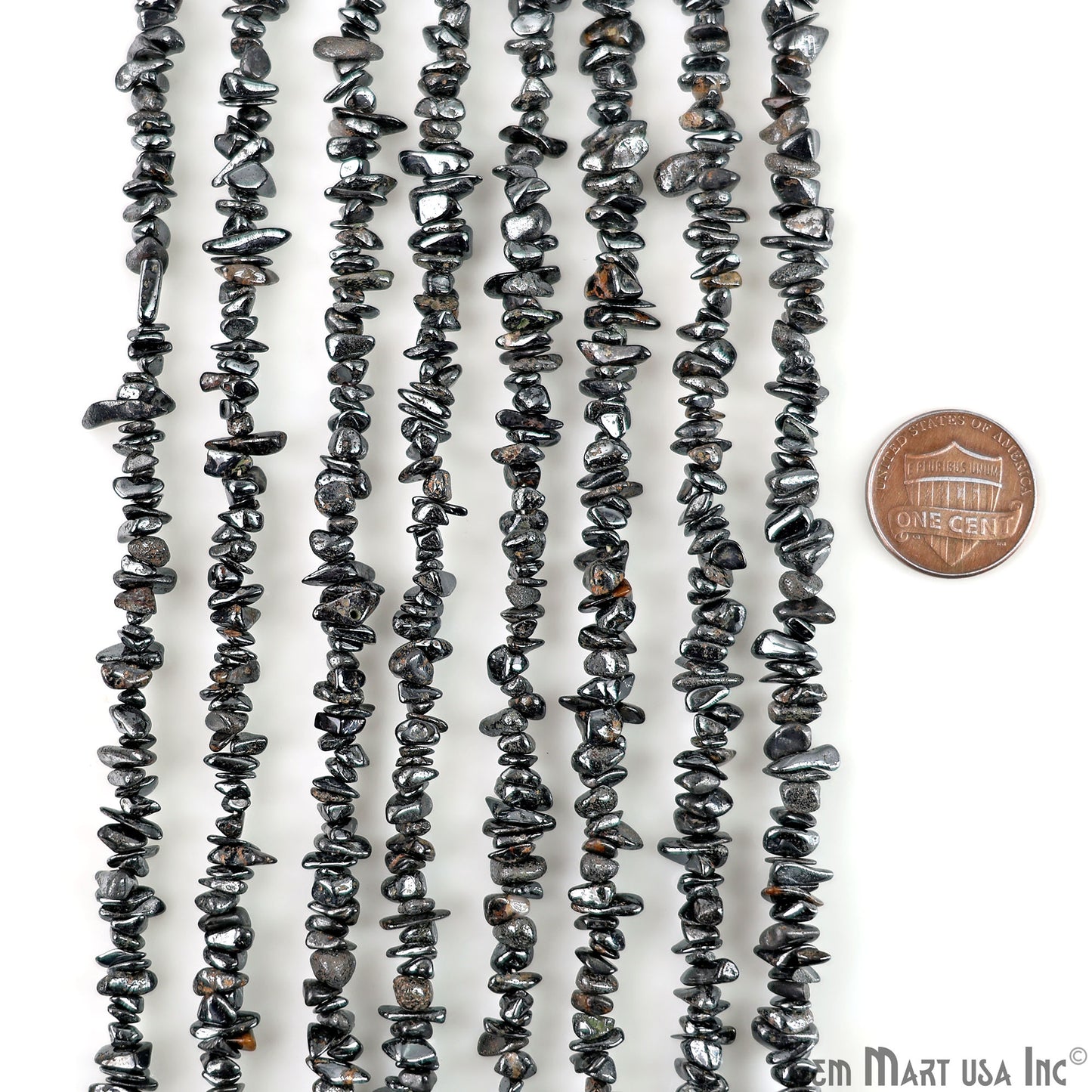 Hematite Chip Beads, 34 Inch, Natural Chip Strands, Drilled Strung Nugget Beads, 3-7mm, Polished, GemMartUSA (CHHT-70001)