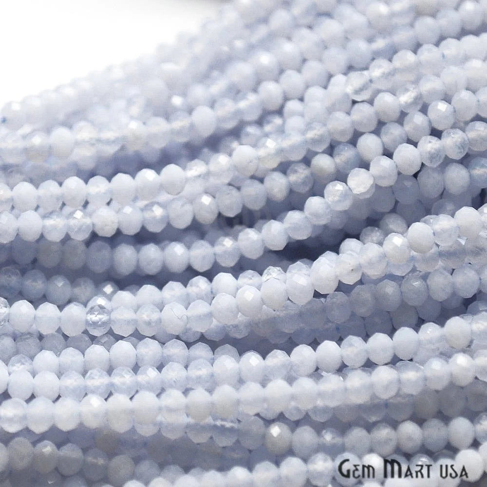 Natural Chalcedony Rondelle Beads, 12-13 Inch Gemstone Strands, Drilled Strung Nugget Beads, Faceted Round, 2-2.5mm