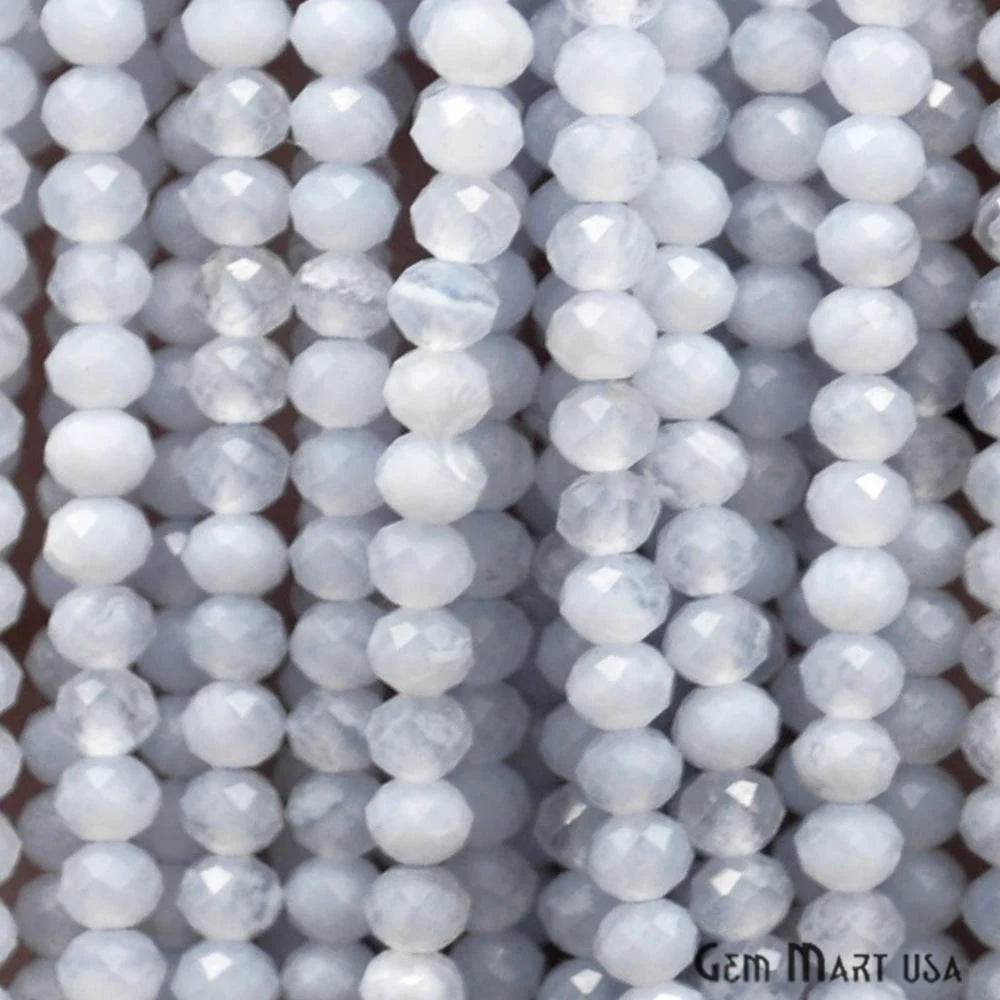 Natural Chalcedony Rondelle Beads, 12-13 Inch Gemstone Strands, Drilled Strung Nugget Beads, Faceted Round, 2-2.5mm