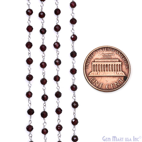 Garnet 4mm Silver Plated Beaded Wire Wrapped Rosary Chain