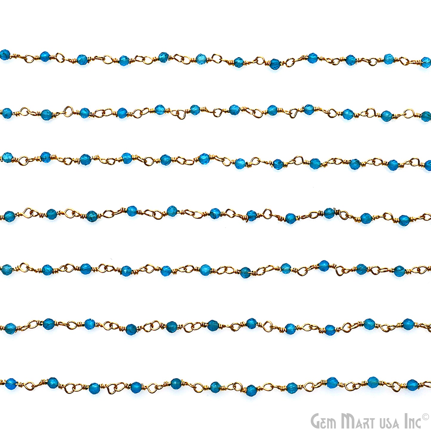 Neon Apatite 2-2.5mm Tiny Beads Gold Plated Wire Wrapped Rosary Chain