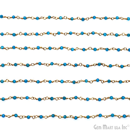 Neon Apatite 2-2.5mm Tiny Beads Gold Plated Wire Wrapped Rosary Chain
