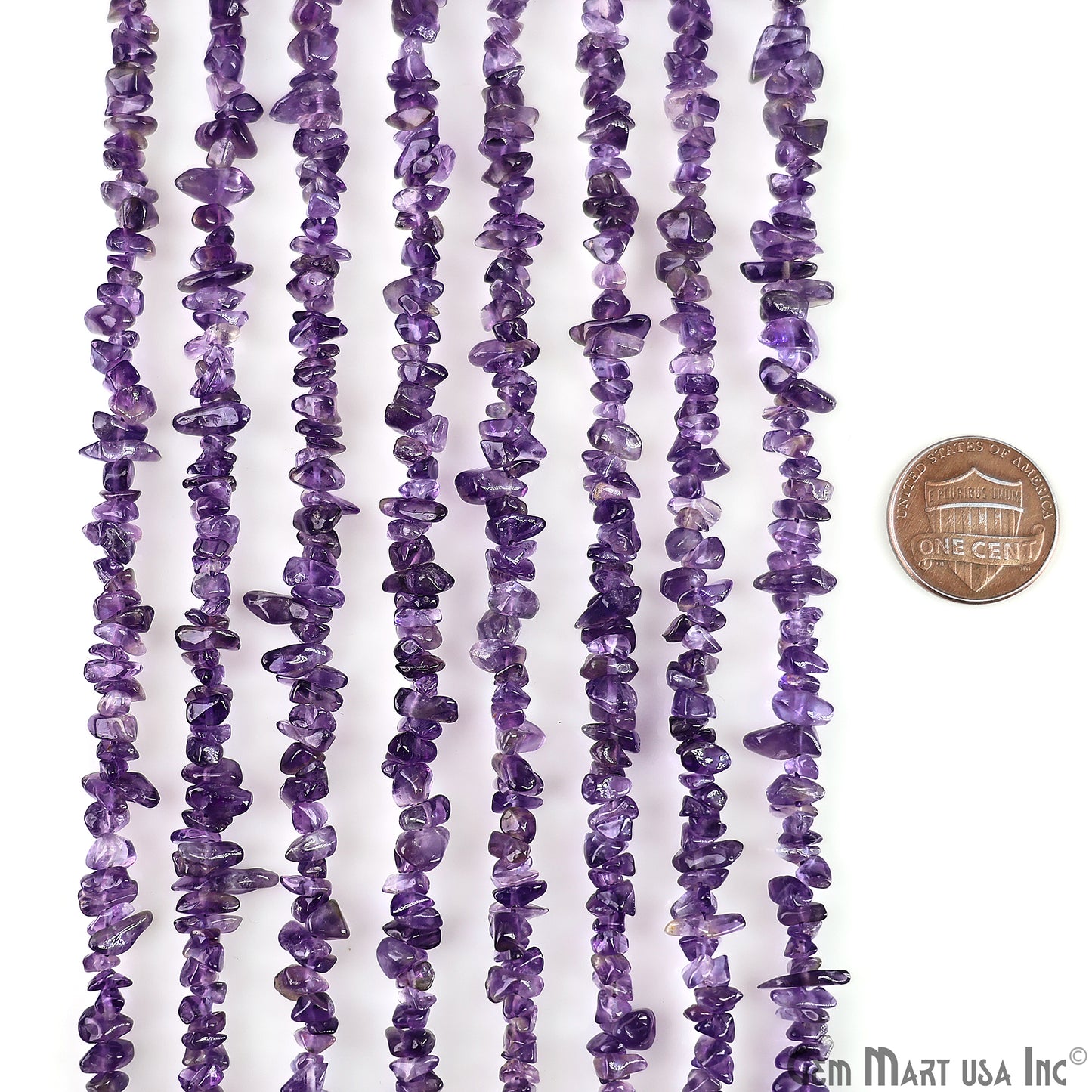 Amethyst Chip Beads, 34 Inch, Natural Chip Strands, Drilled Strung Nugget Beads, 3-7mm, Polished, GemMartUSA (CHAA-70001)