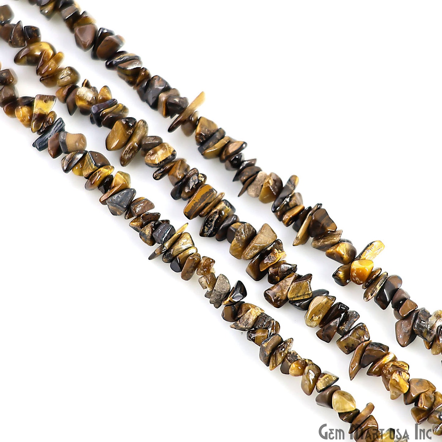 Tiger Eye Chip Beads, 34 Inch, Natural Chip Strands, Drilled Strung Nugget Beads, 3-7mm, Polished, GemMartUSA (CHTE-70001)