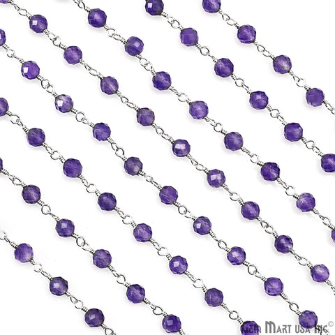 Amethyst 4mm Silver Plated Beaded Wire Wrapped Rosary Chain