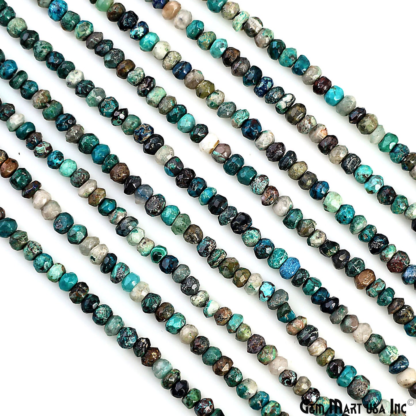 Chrysocolla Rondelle Beads, 13 Inch Gemstone Strands, Drilled Strung Nugget Beads, Faceted Round, 3-4mm