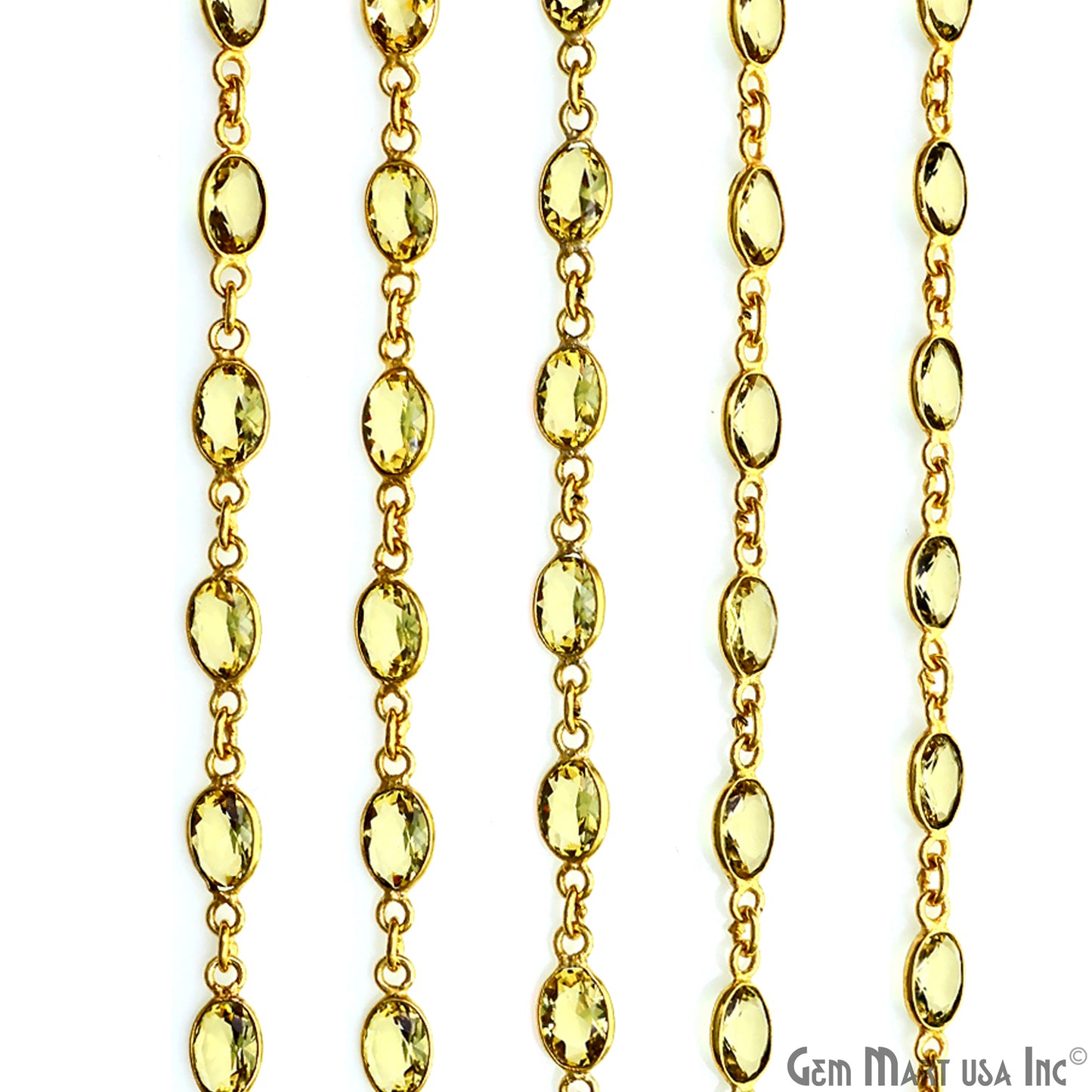 Lemon Topaz Oval 7x5mm Bezel Link Gold Plated Continuous Connector Chain