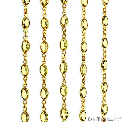 Lemon Topaz Oval 7x5mm Bezel Link Gold Plated Continuous Connector Chain