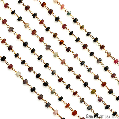 Multi Tourmaline 4mm UP Round Faceted Beads Gold Plated Rosary Chain