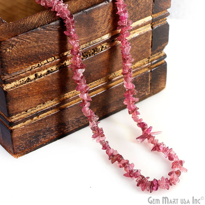 Pink Tourmaline Chip Beads, 34 Inch, Natural Chip Strands, Drilled Strung Nugget Beads, 3-7mm, Polished, GemmartUSA (CHTO-70001)