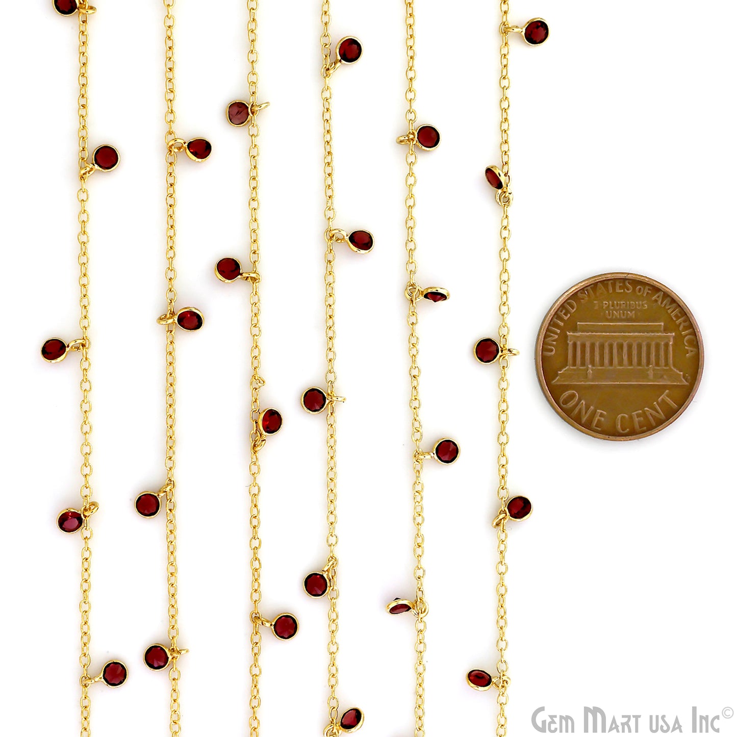 Pink Tourmaline Round 5mm Gold Plated Bezel Connector Dangle Rosary Chain