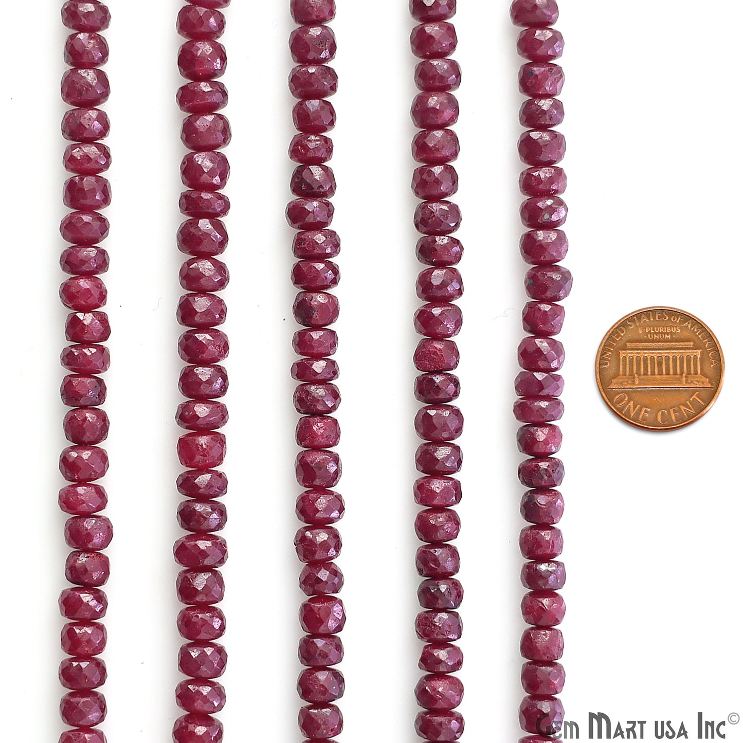 Ruby Rondelle Beads, 13 Inch Gemstone Strands, Drilled Strung Nugget Beads, Faceted Round, 5-6mm