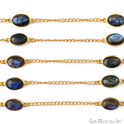 Labradorite 8x12mm Oval Gold Plated Bezel Cabochon Continuous Connector Chain