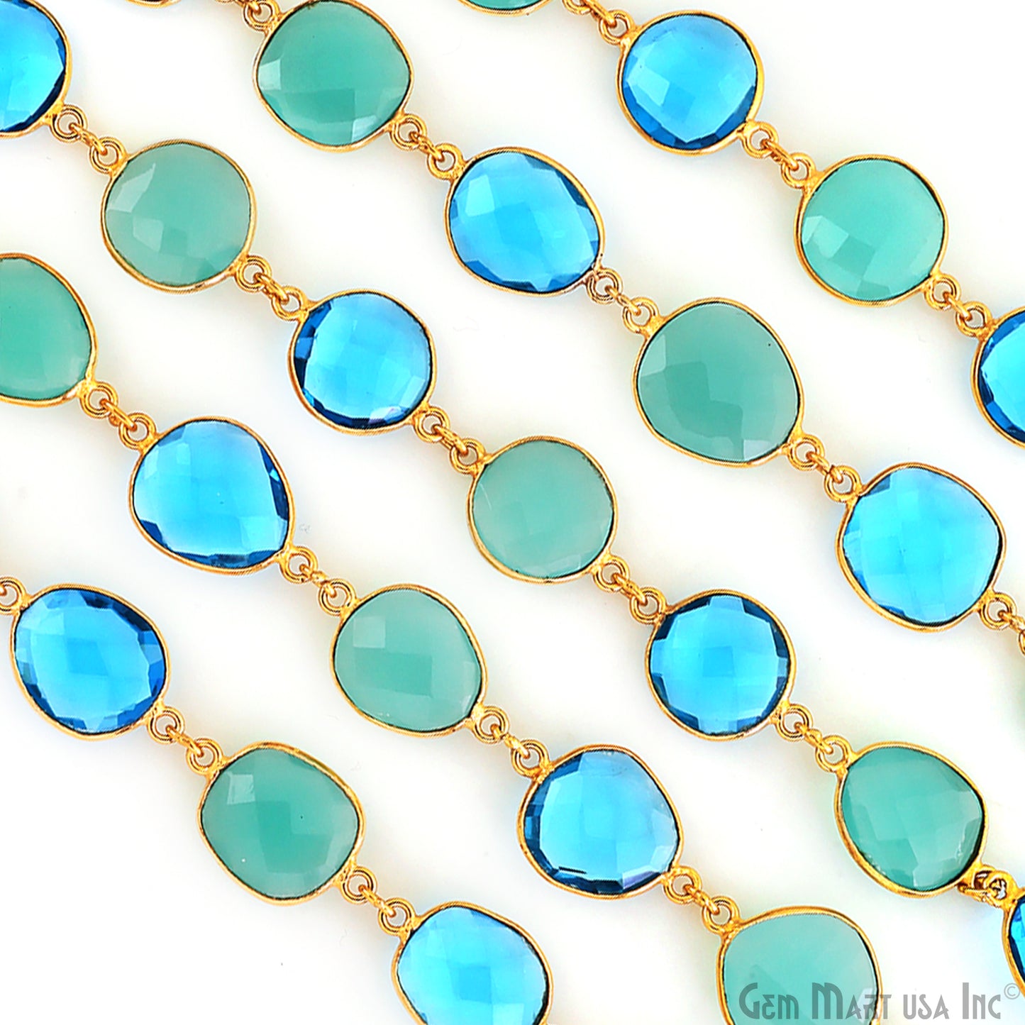 Aqua Chalcedony With Blue Topaz 10-15mm Mix Shape Gold Plated Continuous Connector Chain