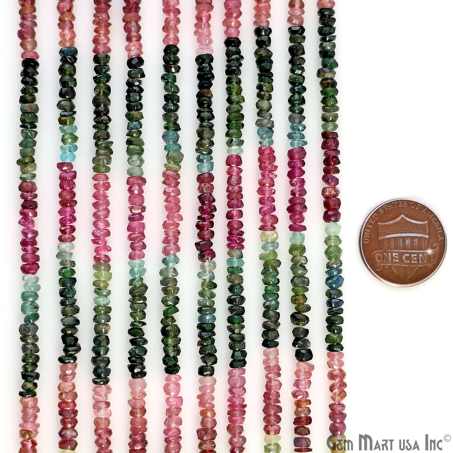 Multi Tourmaline Rondelle Beads, 13 Inch Gemstone Strands, Drilled Strung Nugget Beads, Faceted Round, 3.5-4mm