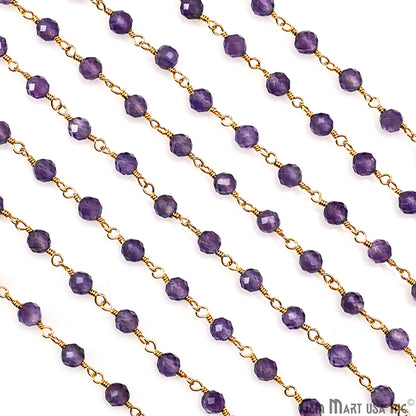 Amethyst 4mm Gold Plated Beaded Wire Wrapped Rosary Chain