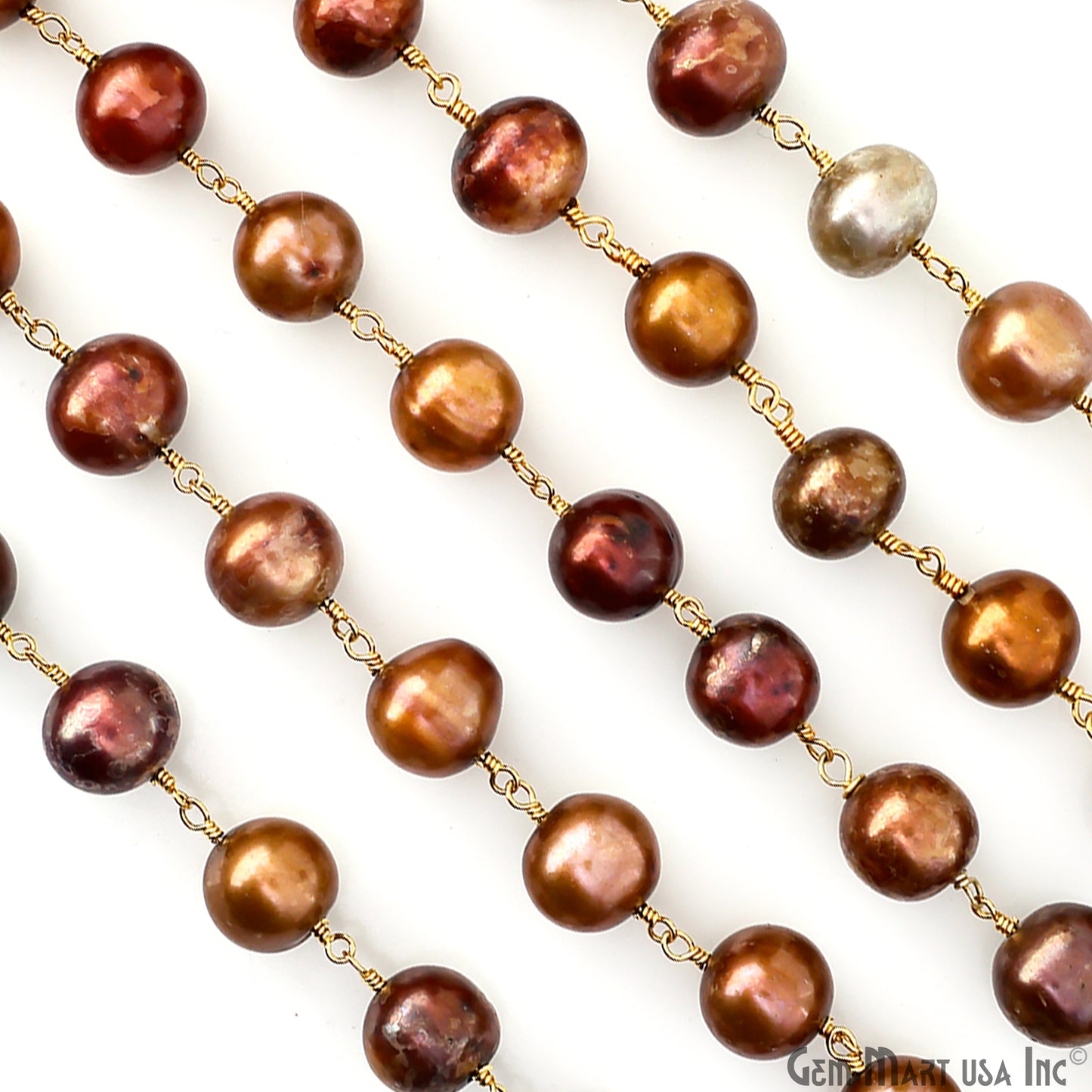 Golden Pearl Cabochon Beads 9-10mm Gold Plated Gemstone Rosary Chain