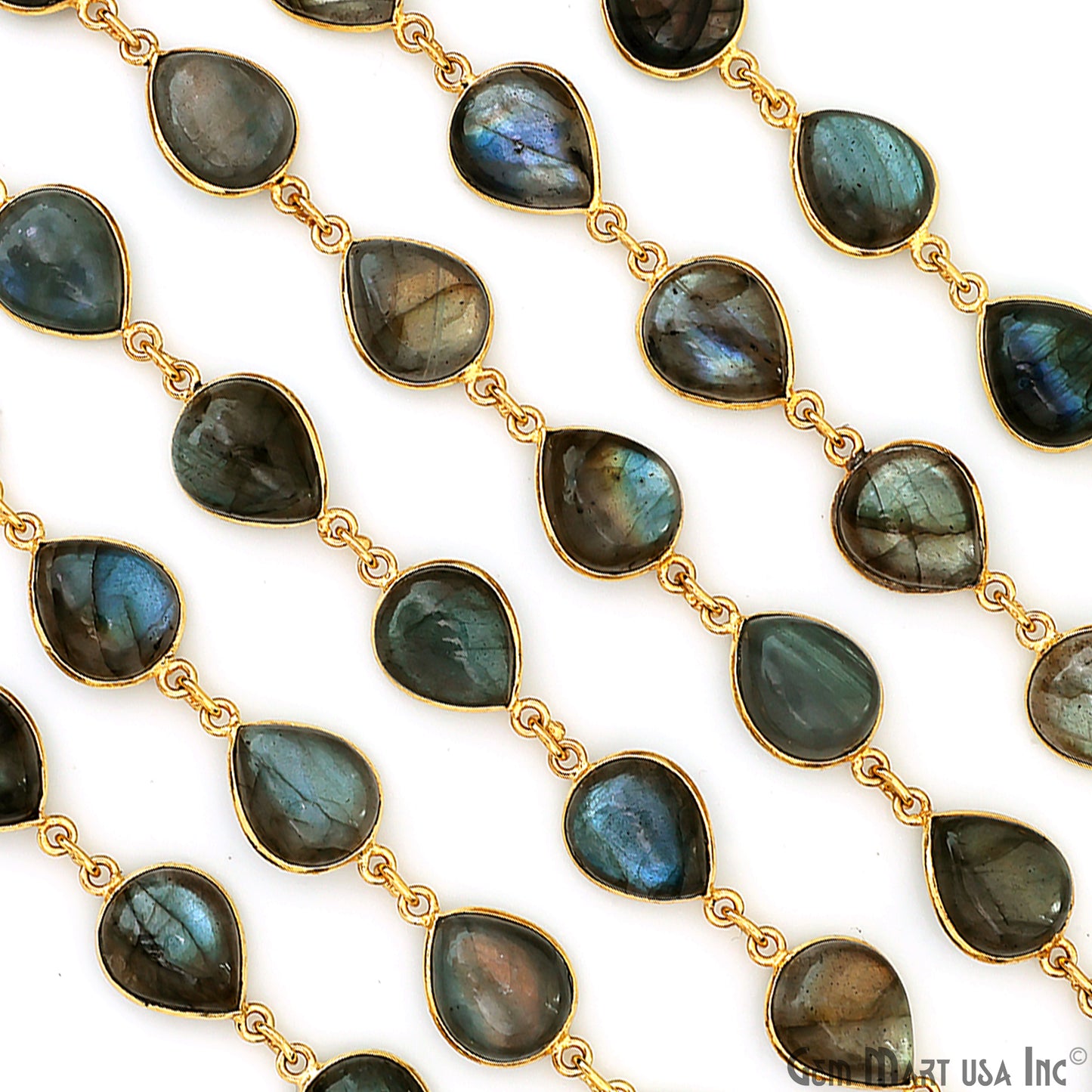 Labradorite 10x12mm Pears Gold Plated Bezel Cabochon Continuous Connector Chain