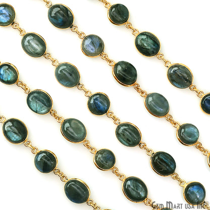 Labradorite Cabochon Round & Oval Shape Gold Plated Continuous Connector Chain