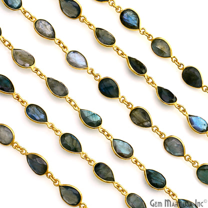 Labradorite Pears 8x10mm Gold Plated Bezel Continuous Connector Chain