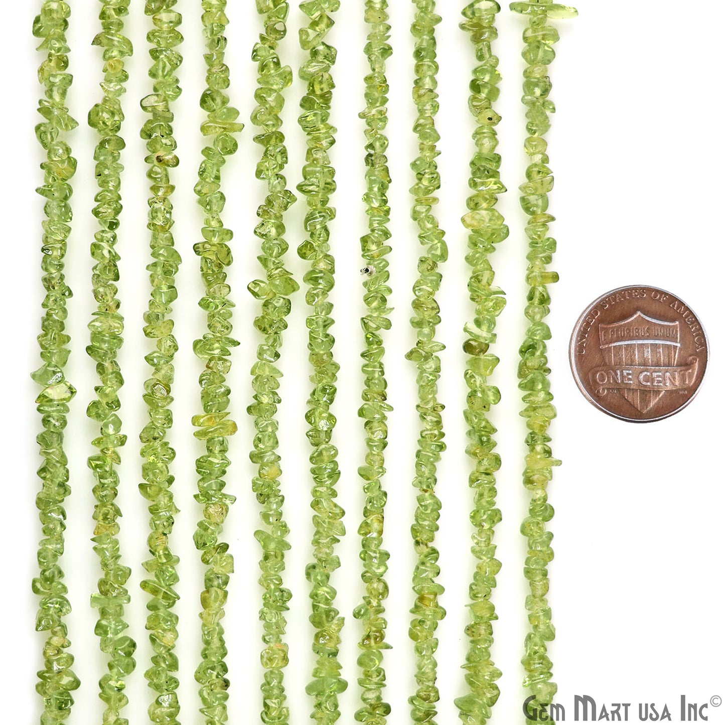 Peridot Chip Beads, 34 Inch, Natural Chip Strands, Drilled Strung Nugget Beads, 3-7mm, Polished, GemMartUSA (CHPD-70001)