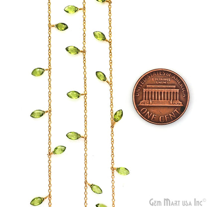 Peridot Marquise 4x8mm Faceted Bead Gold Plated Dangle Rosary Chain