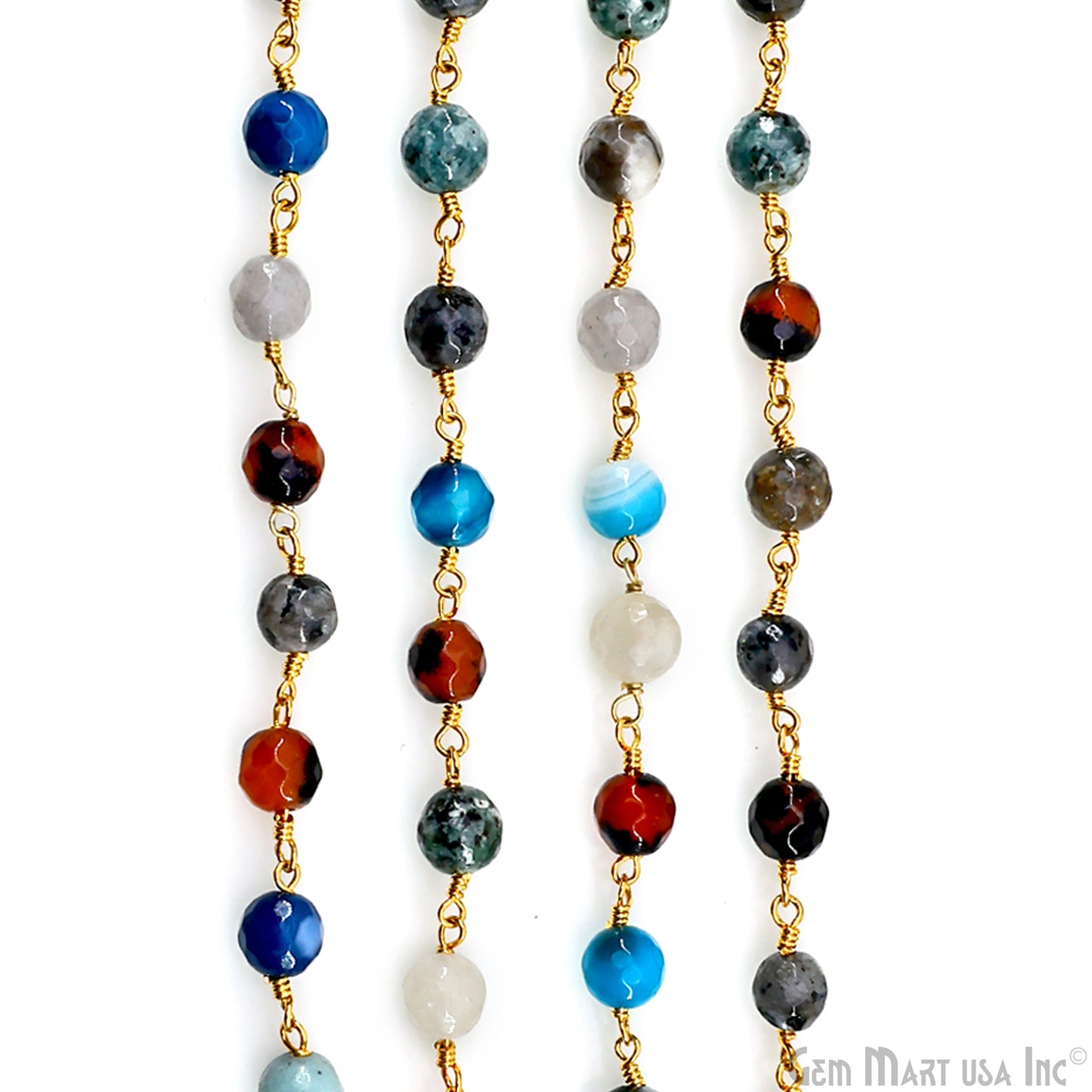 Multi Color Jade Faceted 6mm Gold Plated Wire Wrapped Rosary Chain