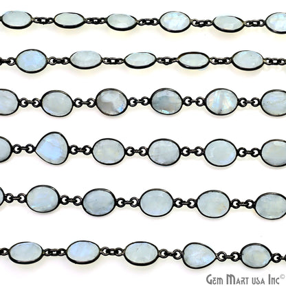 Rainbow Moonstone 10mm Mix Shape Oxidized Bezel Continuous Connector Chain