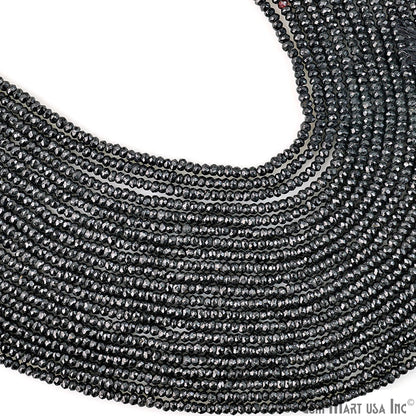 Black Spinel Rondelle Beads, 12.5 Inch Gemstone Strands, Drilled Strung Nugget Beads, Faceted Round, 3-4mm