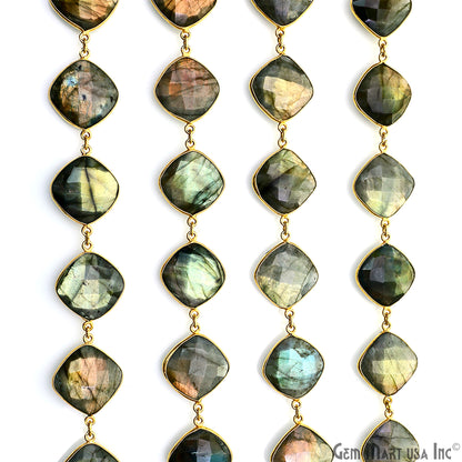 Labradorite Cushion 16mm Gold Plated Bezel Continuous Connector Chain