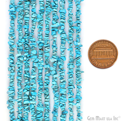 Turquoise Chip Beads, 34 Inch, Natural Chip Strands, Drilled Strung Nugget Beads, 3-7mm, Polished, GemMartUSA (CHTR-70001)