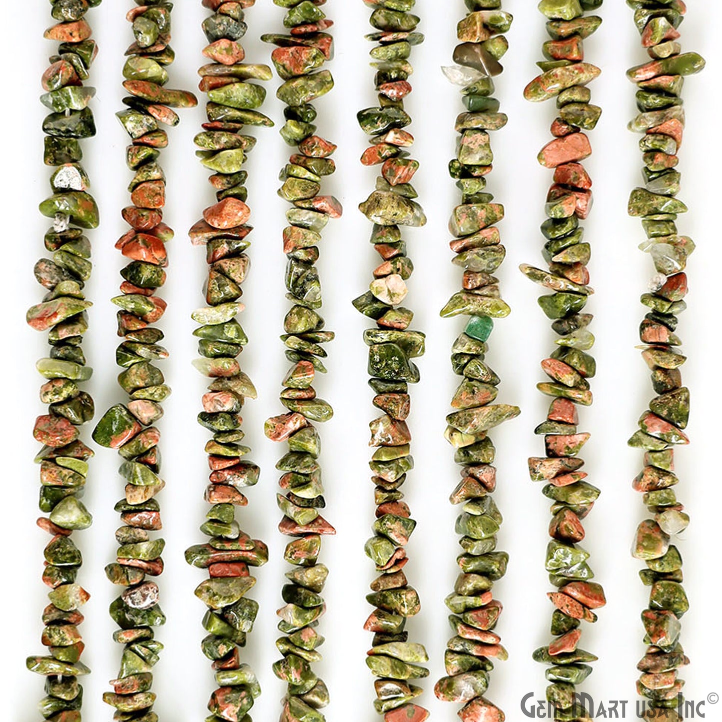 Unakite Chip Beads, 34 Inch, Natural Chip Strands, Drilled Strung Nugget Beads, 3-7mm, Polished, GemMartUSA (CHUN-70001)