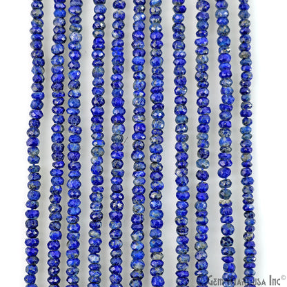 Lapis Lazuli Rondelle Beads, 12.5 Inch Gemstone Strands, Drilled Strung Nugget Beads, Faceted Round, 3-4mm